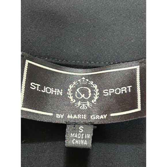 St. John Sport By Marie Gray Black Blazer S Leather Trim Jacket Full Zip Modern - Picture 5 of 8